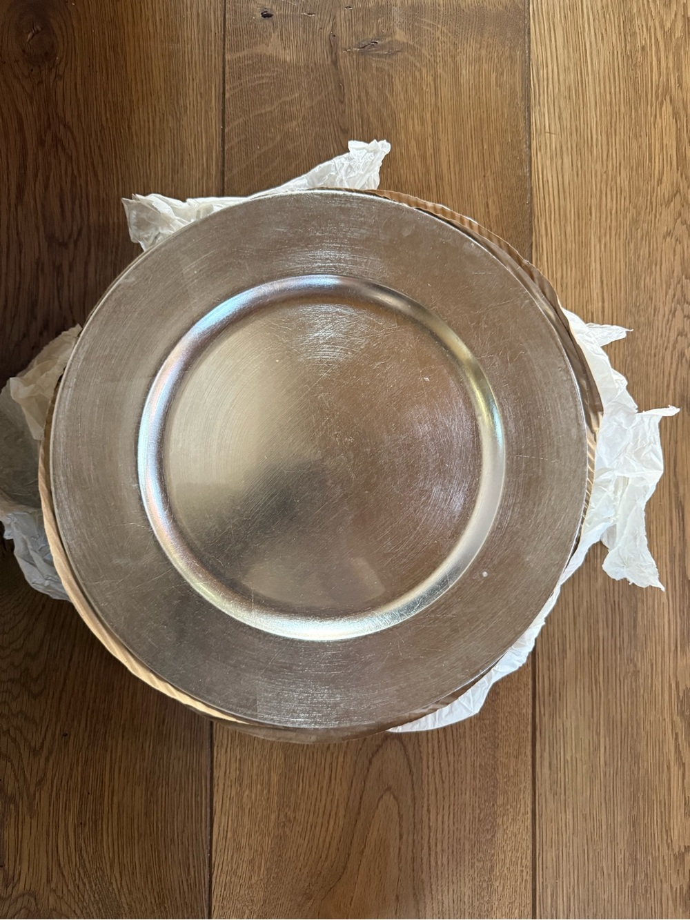 Eight Metallic Silver Charger Plates